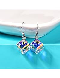 Joyas de cristales Swarovski cambiantes de color con forma de ojo de gato, plata de ley 925 con cristales de Swarovski (azul y rosa)