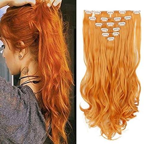 Orange Queentas 8 Pcs Set 20inch One Piece 3 4 Full Head Clip In