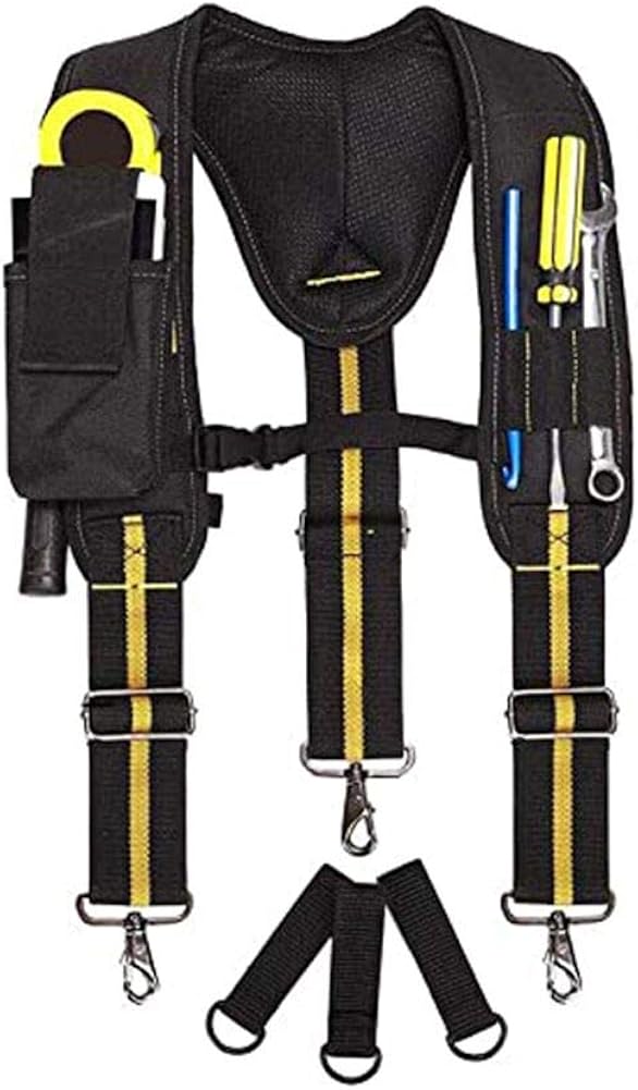 Work Suspenders- Padded Tool Belt Suspenders With Phone Pocket/Pencil Sleeve/Adjustable Straps Suspenders Loop/Heavy Duty Work for Carpenter Electrician Work Suspension Rig