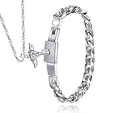 Evermarker Stainless Steel Bracelet and Angel's Heart Key Necklace Sterling Silver Set For Couple
