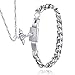 Evermarker Stainless Steel Bracelet and Angel's Heart Key Necklace Sterling Silver Set For Couple