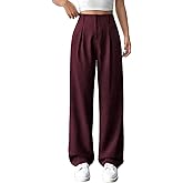 Womens High Waisted Wide Leg Pants Pleated Tailored Trousers with Pockets Business Casual Dress Pants