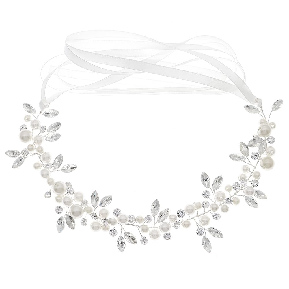 Wolepaz Head Worn Wedding Hair Accessories, Bridal Crystal Pearl Headband Hair Accessories, Suitable for Brides, Bridesmaids, Flower Boys, and Communion(Leaves)
