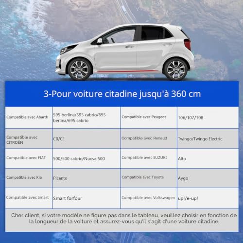 GUNHYI Outdoor Car Cover, Breathable and Waterproof for All Weather, Anti-UV Protection, Dust, Rain, Universal for FlAT 500/Toyota Aygo/Twingo (up to 365 cm) 2S