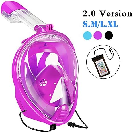 YouVogue 180°Panoramic Full Face Snorkel Mask -Larger Viewing Area Free Breath Technology with Anti-fog and Anti-leak Snorkeling Design for Adults,Youth ,Kids,Men, Women (Purple, Large)