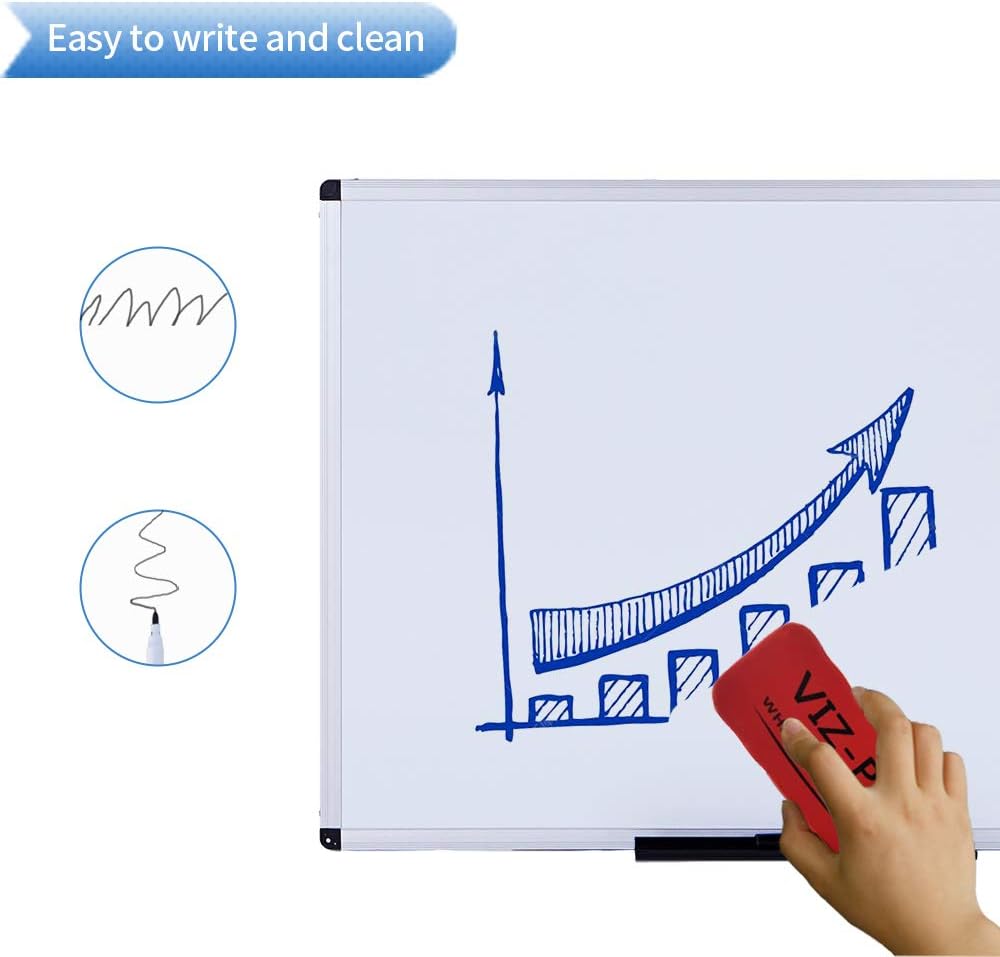 VIZ-PRO Magnetic Whiteboard 120 x 60 cm, Dry Erase White Board with Pen Tray, Silver Aluminium Frame - Image 3