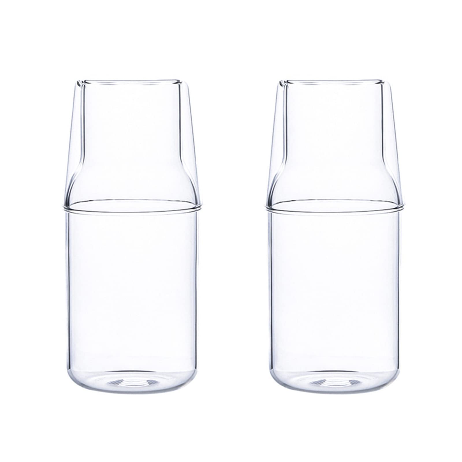 MISNODE 2Pcs 360ml Bedside Water Carafe Set with Cup Tumbler for Bedroom Nightstand, Glass Mouthwash Bottle for Bathroom, Clear Juice Water Pitcher