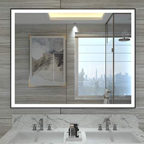 Amazon Com Hauschen 32x40 Inch Black Framed Led Lighted Bathroom Wall Mounted Mirror With High Lumen Cri 95 Adjustable Color Temperature Anti Fog Separately Dimmer Function Ip44 Waterproof Vertical Horizontal Kitchen Dining