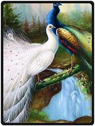 JIUDUIDDODO Custom Beautiful Peacock Pattern Comfort Soft Fleece Throw Blanket Size 58"x 80" Inches