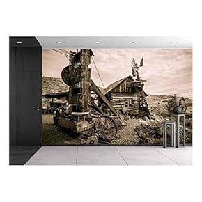 Jerome Arizona Ghost Town Mine Windmill and Old Block House - Removable Wall Mural | Self-Adhesive Large Wallpaper - 66x96 inches
