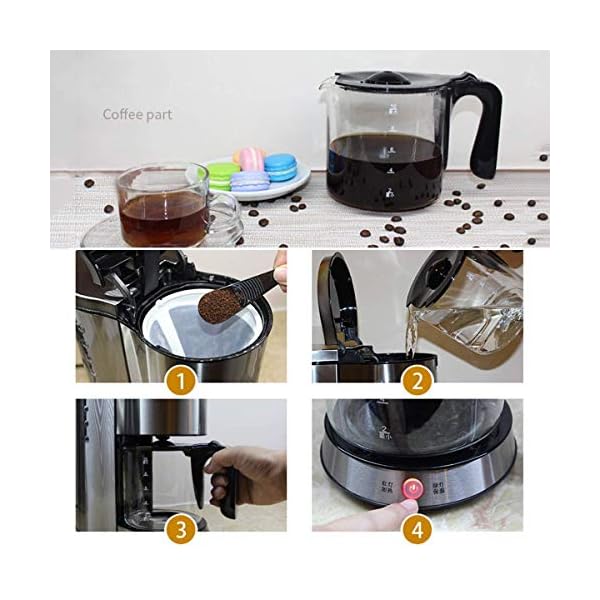 1yess Filterkaffeemaschine, Drip Kaffeemaschine Edelstahl mit 1,25 l Glaskanne Abnehmbarer Filterkaffeemaschine Anti… – Bild 6