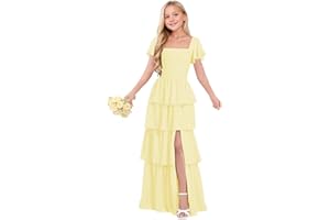 wyxis Tiered Ruffles Junior Bridesmaid Dresses Chiffon Flower Girl Dress for Wedding Pageant Formal Gown for Girls