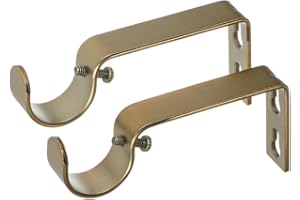 Ivilon Fixed Brackets for Curtain Rods - for 1 or 1 1/8 Inch Rods. Set of 2 - Warm Gold