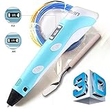 3D Printing Pen, Kuman 100B Newest 3D Drawing Pen With LCD Screen and Doodle Model Making Arts & Crafts Drawing with 3x 1.75mm ABS Material and Power Supply, Most Suitable DIY Gift(Blue)