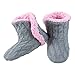 YELETE Womens Cable Knit Slippers House Booties Socks Soft Sherpa Lining Rubber Soles Gray