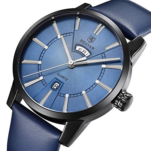 BENYAR Men s Quartz Watches Auto Weeks Date Clock Blue Leather Strap Army Military Sports Wrist Watch