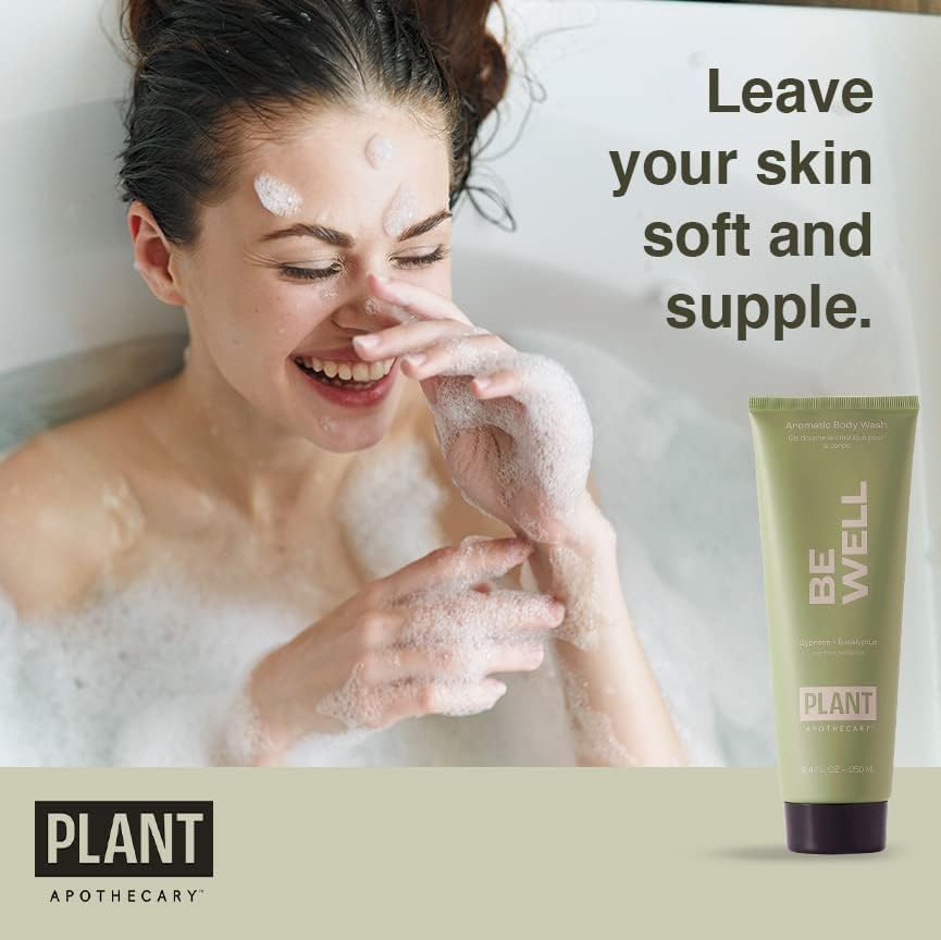 plant apothecary Be Well Sulfate Free Body Wash for Men and Women - Moisturizing Shower Gel with Essential Oils, and Vitamin E, Vitamin B5-8.4 fl oz