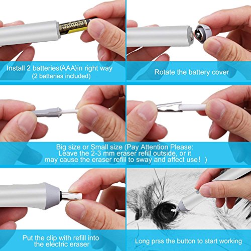 Electric Eraser with Refills, Battery Operated Eraser with Additional Replaceable Rubbers for Art Pencils, Drawing, Painting, Sketching, Drafting, Arts and Crafts (Black)
