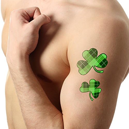 Not Too SweetTats Green Plaid Shamrocks Temporary Tattoo Pack - 12 Assorted Sized Tattoos Per Pack