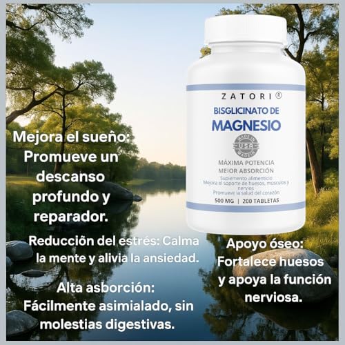 Zatori | Bisglicinato de Magnesio 500 mg | Alta absorción | 200 tabletas