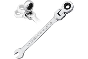 B4B BANG 4 BUCK 1/4 Wrench, Flex-Head Ratcheting Combination Wrench Industrial Grade 72 Teeth 12 Point Ratchet Box Ended and Open End Spanner Tools, SAE