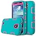 ULAK Galaxy S4 Case, S4 Case - Shock Absorption Hybrid Rubber Combo Case Cover 3in1 Rigid Plastic+Soft Silicone for Samsung Galaxy S4 IV i9500 (Hot Pink+Blue)