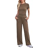 Braroz Womens 2 Piece Lounge Sets Matching Outfits Ruched Sides Tops High Waisted Pants Loungewear Tracksuit Set