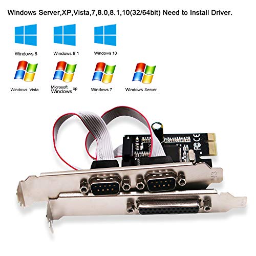 LinksTek PCIE Parallel Serial Ports Card Adapter-2 Ports Serial/RS-232/DB9/COM with 165C550 UART-1 Port Parallel/DB25/LPT-Support SPP/EPP/ECP-with Low Profile Bracket for Slim PCs(PCIE-SE2PA1) - Thumbnail 3