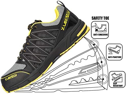 Leisart Men's Steel Toe Work Safety Shoes Athletic Lightweight Slip Resistant Sneakers Industrial and Construction Shoe(Runs Larger Than Normal)