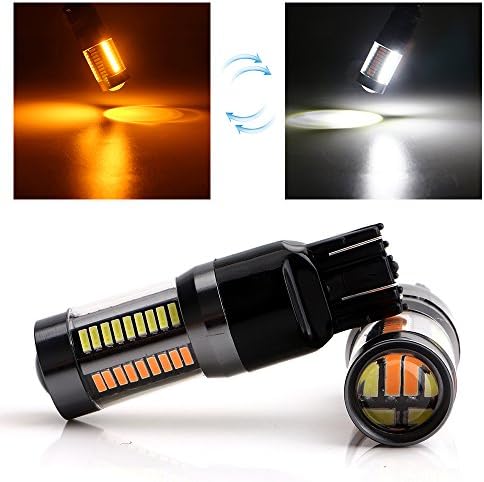 EverBrightt 2-Pack Amber White Switchback T20 7443 4014 66SMD Led Turn Signal Bulb Brake Light with Lens DC 12V