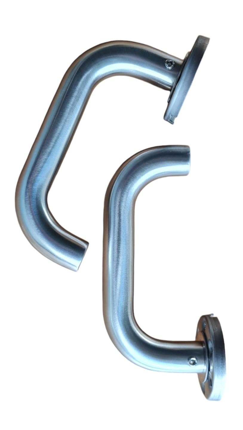 Lever Handle, 19mm Approved Bolt Through Lever Handle on Rose, Satin Stainless Steel (SSS), Set (Pair), inc fixings, Safety Return