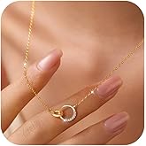 925 Sterling Silver Interlocking Zirconia Pendant Necklace for Women Dainty 14K Gold Plated Cute Charm Chain to Daughter Mom Trendy Diamond Friendship Necklaces Wedding Valentines Day Jewelry Gifts