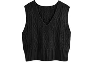 Aoysky Sweater Vest Women's V-Neck Sweater Tank Tops Pullover Cable Knit Vest Solid Color Sleeveless Loose Fit Sweater Top