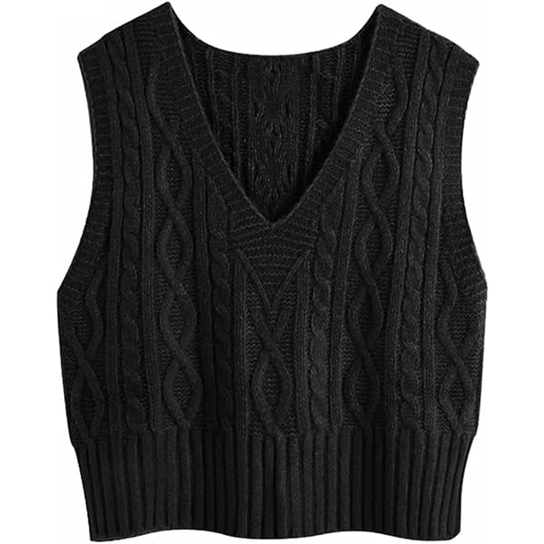 OYOANGLE Women's Cable Knit V Neck Sweater Vest Sleeveless Ribbed