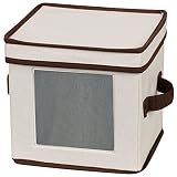Household Essentials 534 Salad Plate Storage Chest with Lid and Handles- Natural Canvas with Brown Trim