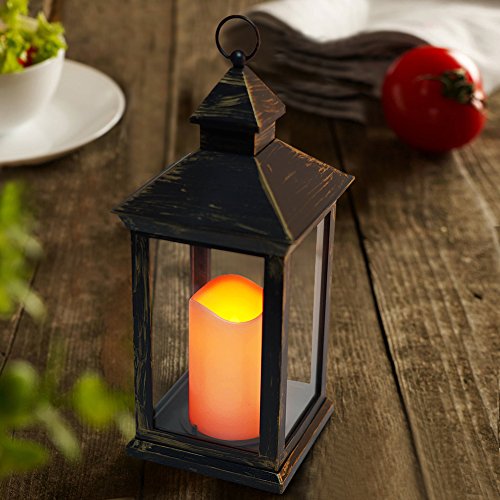 BRIGHT ZEAL 14" TALL Vintage Candle Lantern with LED Flickering