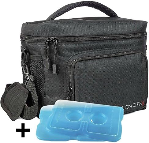 X Large Insulated Lunch Bag Cooler Tote With 2 Reusable Cooler Ice Packs Easy Pull Zippers, Detachable Shoulder Strap, Roomy Compartments For Lunch Box, Bottles, Containers, Travel, Camping &amp; More