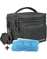Large Insulated Lunch Bag Cooler Tote With 2 Reusable Cooler Ice Packs Easy Pull Zippers, Detachable Shoulder Strap, Roomy Compartments For Lunch Box, Bottles, Containers, Travel, Camping &amp; More
