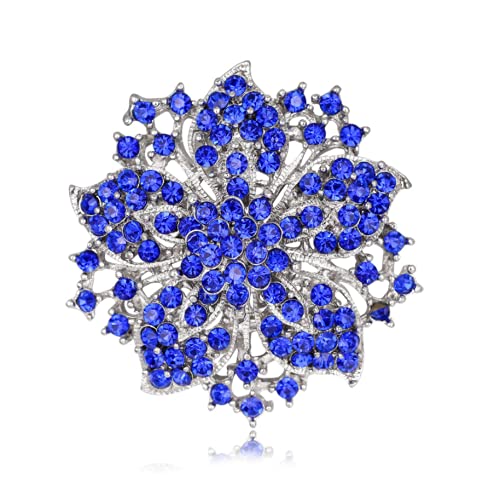 Women's Brooch Flower Brooch Alloy Rhinestone Brooch for Women Exquisite Shiny Brooch Blue