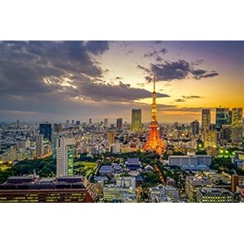 Sunset View of Tokyo Skyline Cityscape Japan Photo Art Print Cool Huge Large Giant Poster Art 54x36