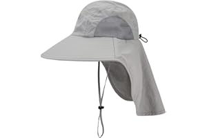 EXEMABA Kids Sun Hat with Neck Flap - Unisex Adjustable Children Wide Brim Summer UPF50+ Sun Protection Mesh Bucket for 4-12y