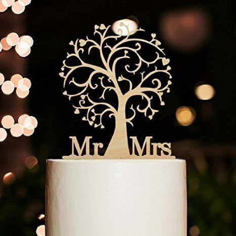 Mr and Mrs Cake Topper Wood Cherry Blossom Tree Rustic Wedding Cake Topper by buythrow cake topper