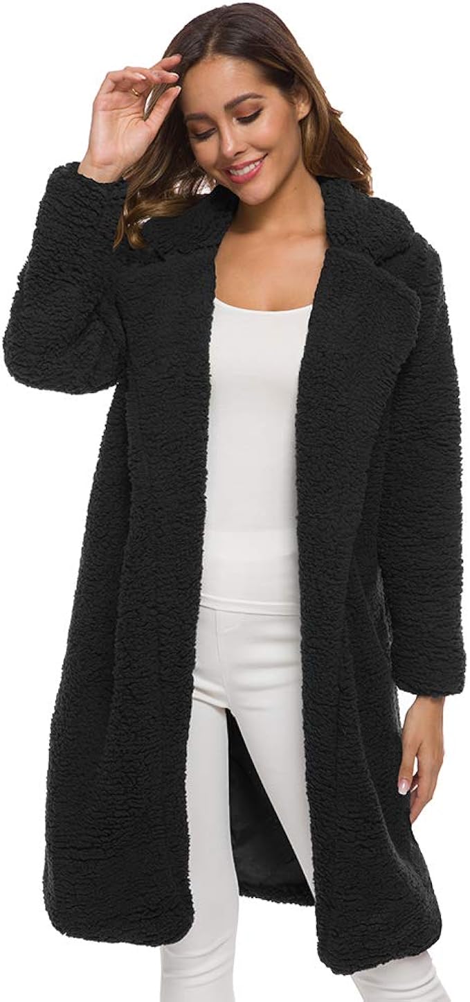 Aswinfon Womens Teddy Fleece Cardigan Outwear Long Sleeve Winter Warm