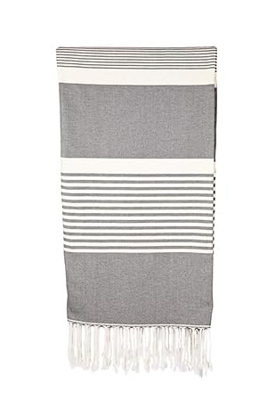 XXL Hamamtuch 100% Baumwolle | Extra Gross | 300x200 cm | Strandtuch XXXL | Picknikdecke | PESTEMAL | FOUTA | Überwurf | Plaid XXL | Tagesdecke (Anthrazit-Weiß)