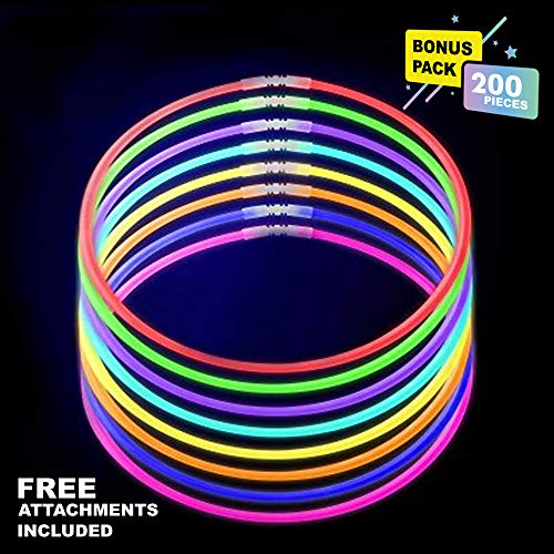Lumistick 20 Inch Glowstick Necklace with Connectors | Kid Safe & Non-Toxic Neckwear | Great for Parties, Weddings, Halloween & Christmas with Glows up to 12 Hours (Assorted, 200 Glow Sticks)