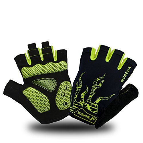 MOREOK Cycling Gloves Bike Gloves for Men/Women-[5MM Gel Pad] Half Finger Bicycle Biking Gloves for Cycling/Weight Lifting/Gym/Motorcycle/Rowing/Outdoor Sports-050-GREEN-S - Thumbnail 7