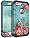 Lontect Compatible iPhone 6s Plus Case 6 Plus Case Floral 3 in 1 Heavy Duty Hybrid Armor High Impact Shockproof Protective Cover Case for Apple iPhone 6 Plus/6s Plus, Teal/Red Flower