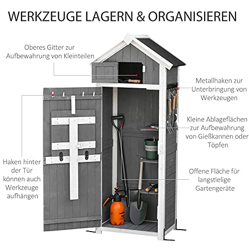 Outsunny Gartenschrank Holz Gerätehaus mit Tür Dach Geräteschuppen mit Hacken Gartenlagerschrank Faltbarer Tisch Outdoor… – Bild 7