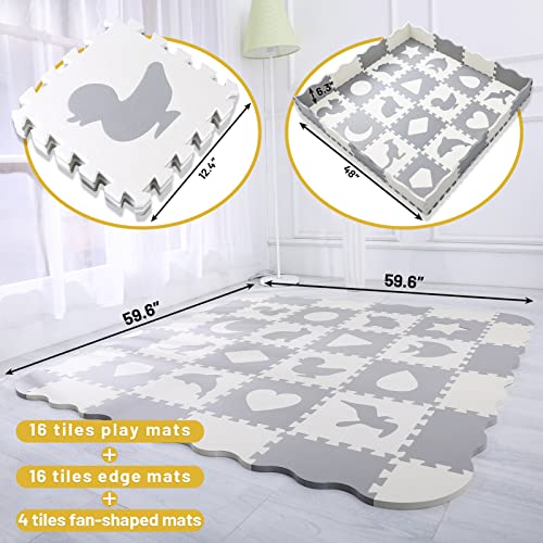 SUPERJARE 0.56” Extra Thick Baby Play Mat with Fence, 59.6"×59.6