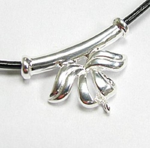 1 pc .925 Sterling Silver Bail Ribbon Flower Tube Pendant Slider Connector/Findings/Bright